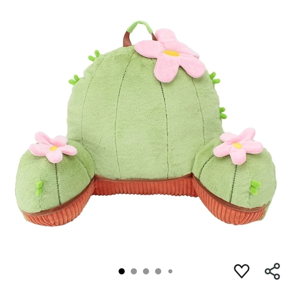 Other - Green Cactus Plush Pillow with Pink Flowers
